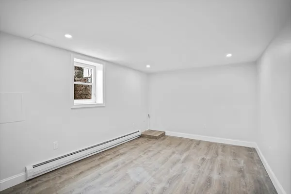 an empty room with a workbench