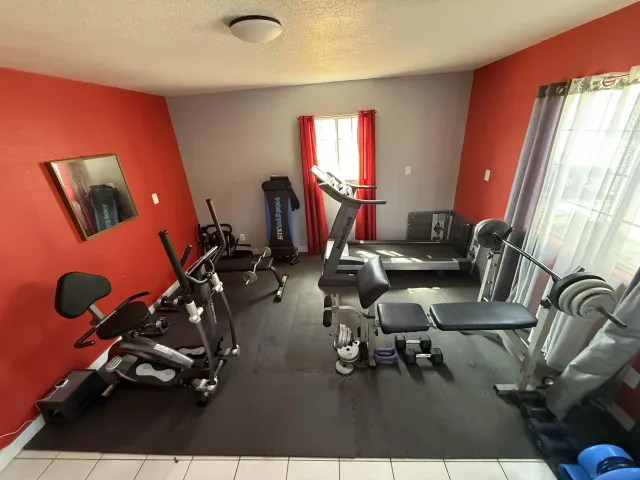 a room with gym equipment