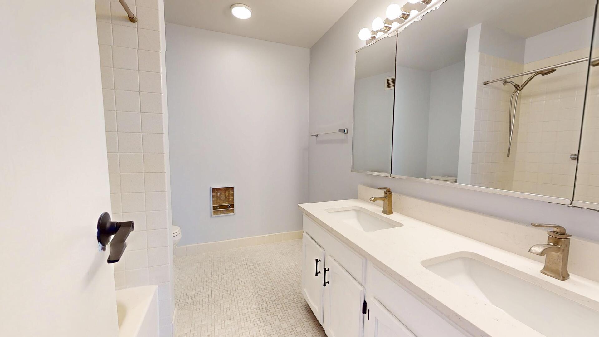 600 Naples Court, Unit 608 Glenview, IL 60025 - Photo 13 of 26 a bathroom with a double vanity sink a mirror and shower
