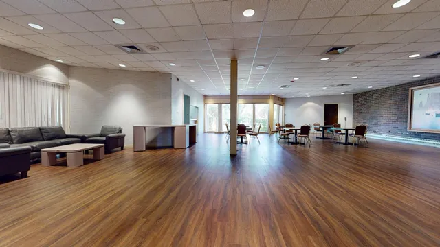 a view of a room with kitchen view and living room view