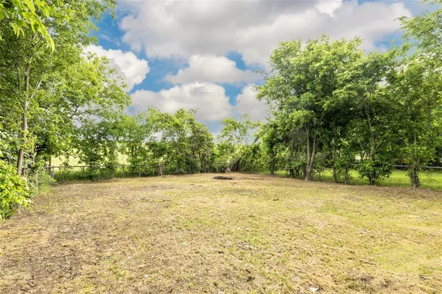 a view of empty field with tree in the background