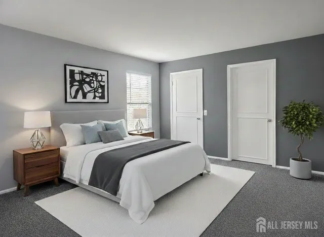 a bedroom with a bed and a potted plant