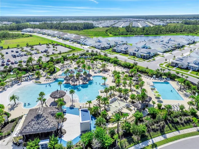 an aerial view of a house with a garden