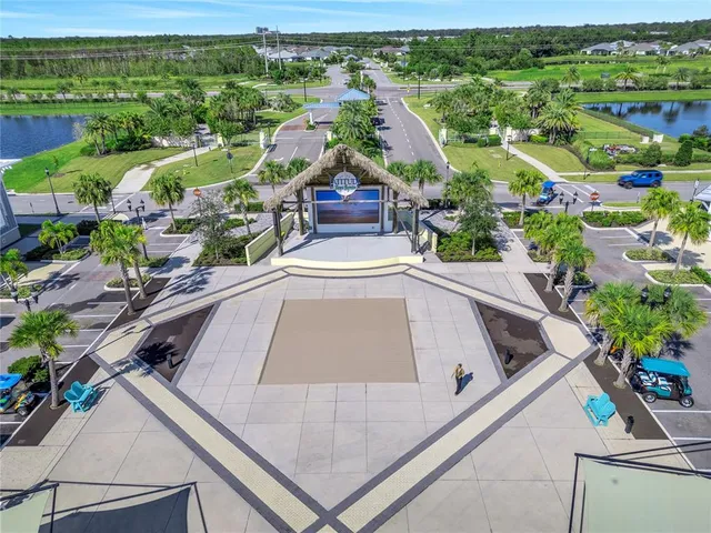 an aerial view of a house with a outdoor space