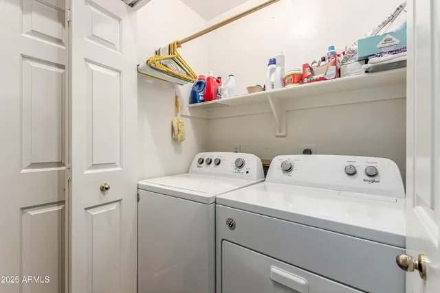 a garage with a white car parked