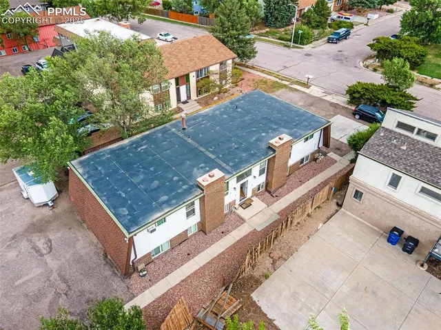 an aerial view of a house