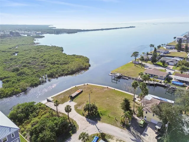 an aerial view of a house with a lake view