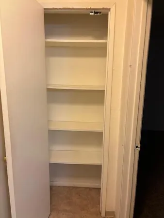 a close view of walk in closet with empty racks