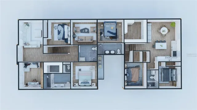 a view of a kitchen with furniture and cabinet