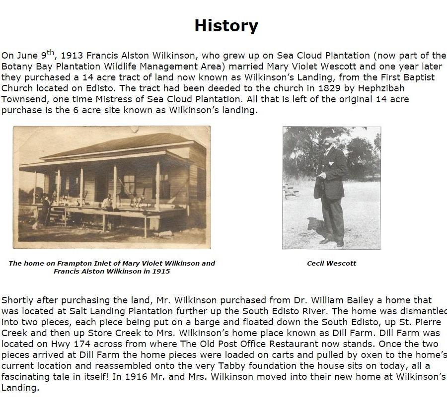 1199 Framptons Inlet Road Edisto Island, SC 29438 - Photo 48 of 59 History Wilkinsons Landing