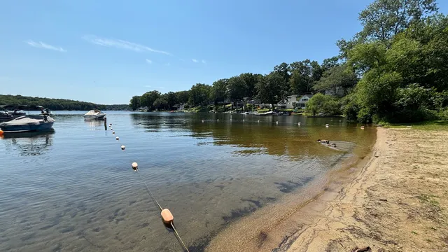a view of a lake with houses
