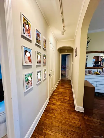 a hallway with furniture