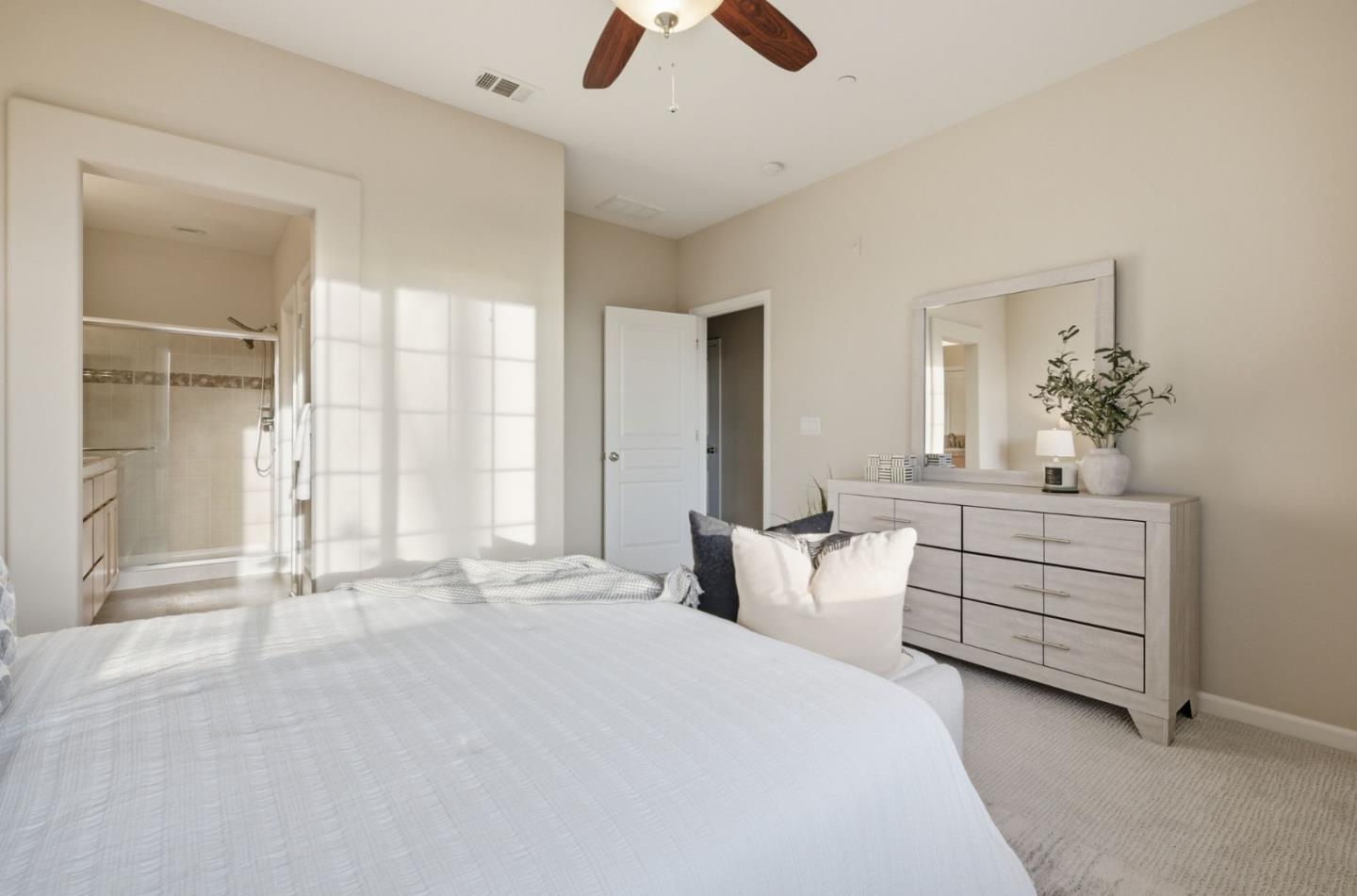 2070 Almaden Road San Jose, CA 95125 - Photo 19 of 36 a bedroom with a bed and a chandelier fan