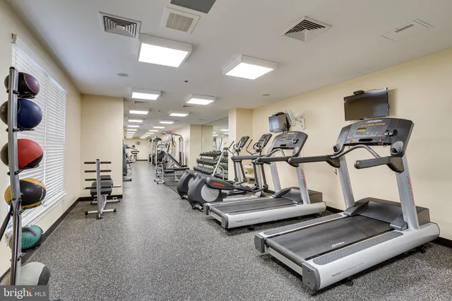 a view of a room with gym equipment