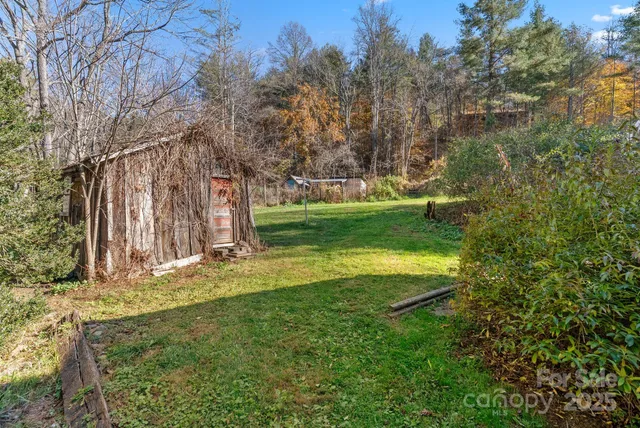 a view of a yard with an trees