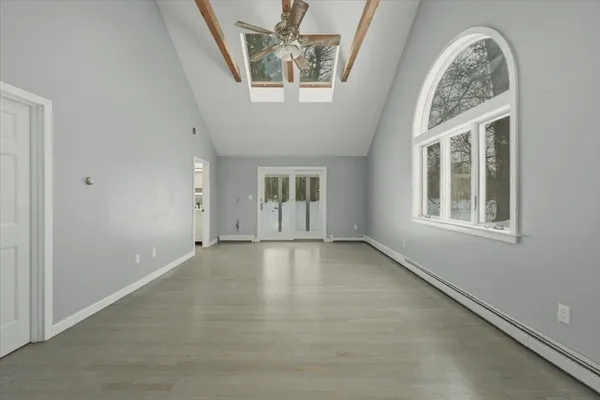 an empty room with windows