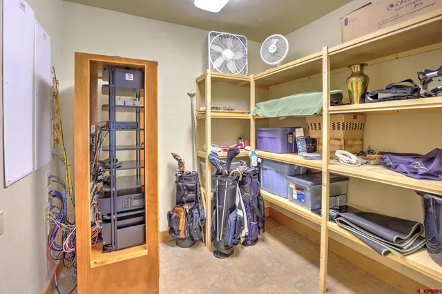 a view of a room with racks