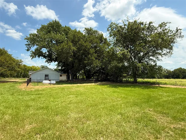 a view of a large yard with large trees
