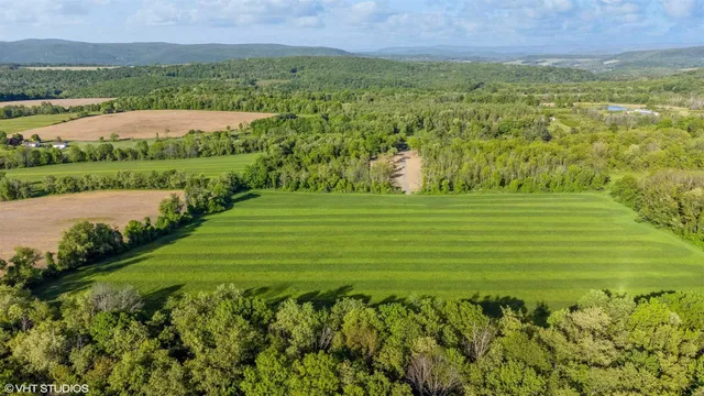 a view of a field with an ocean