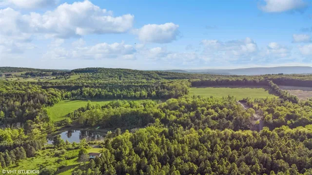 a view of a lake with a city