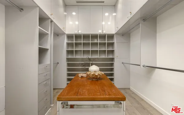 a living room with closet