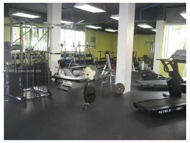 a room with gym equipment