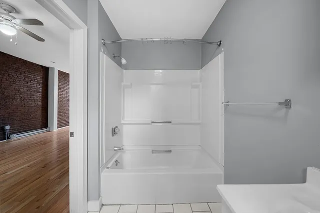 a bathroom with a bathtub
