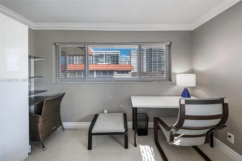 a workspace with chandelier