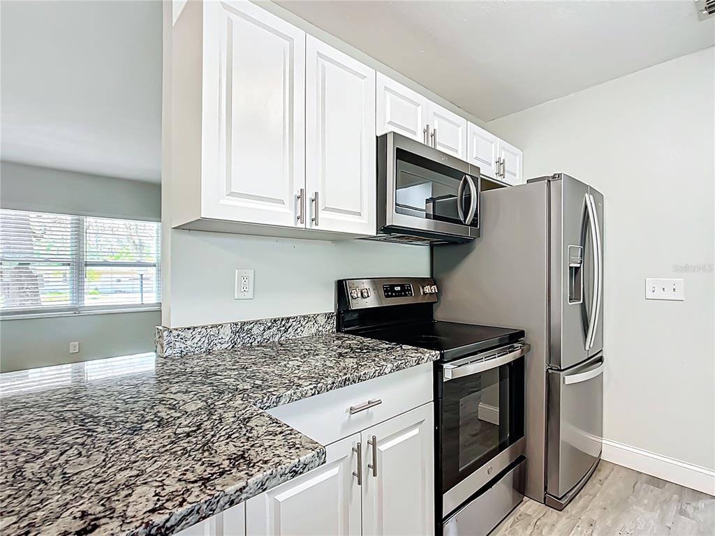 1406 Eden Drive Inverness, FL 34450 - Photo 10 of 41 a kitchen with granite countertop a stove microwave and refrigerator