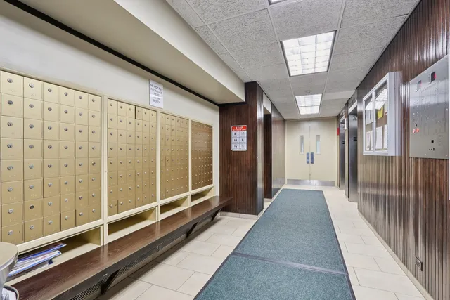 a view of a building with glass door