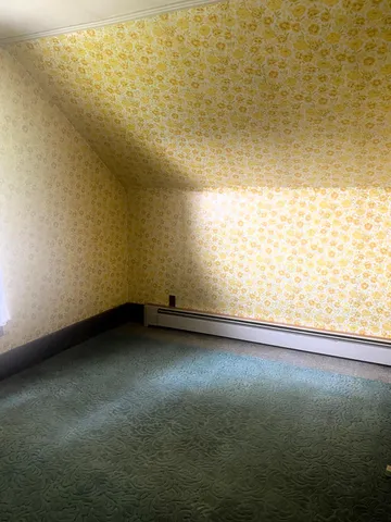 a bathroom with a shower and a toilet