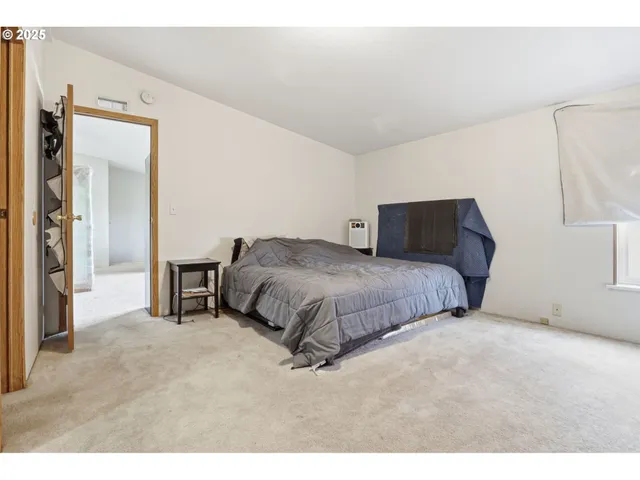 a bedroom with a bed and a cabinets