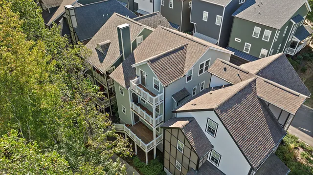 aerial view of a house with swimming pool