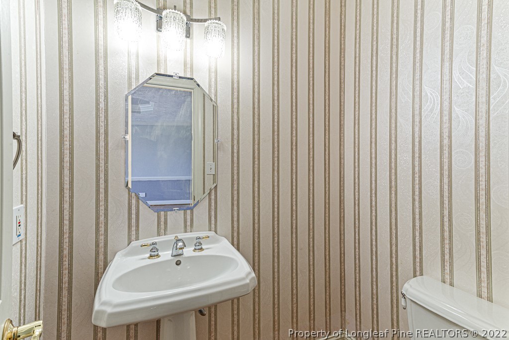 4051 Mt Tabor Road Red Springs, NC 28377 - Photo 11 of 50 a bathroom with a sink a mirror and a shower curtain