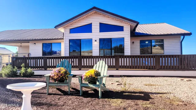 a front view of a house with patio