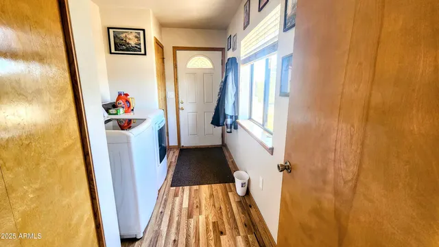 a view of a wooden roof deck
