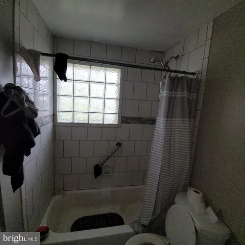 a bathroom with a toilet and a shower
