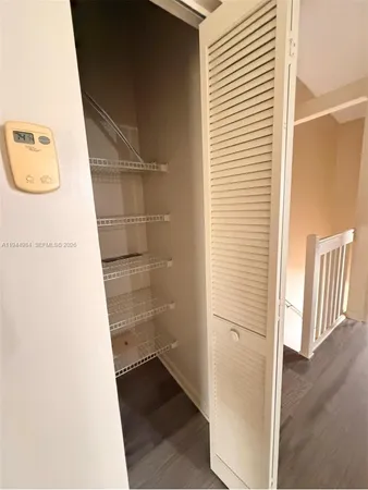 a view of walk in closet with empty racks