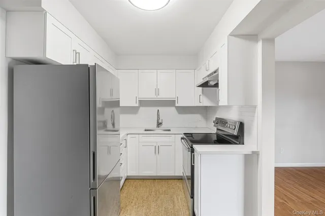 a kitchen with a sink a stove and refrigerator