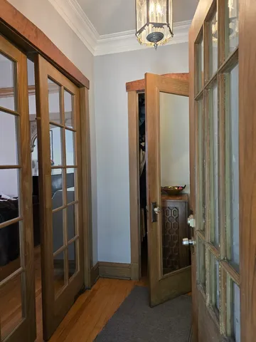 a view of a hallway with a elevator