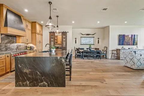 a large kitchen with lots of counter space
