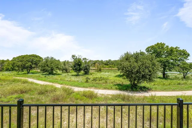 a view of a green field with lots of bushes
