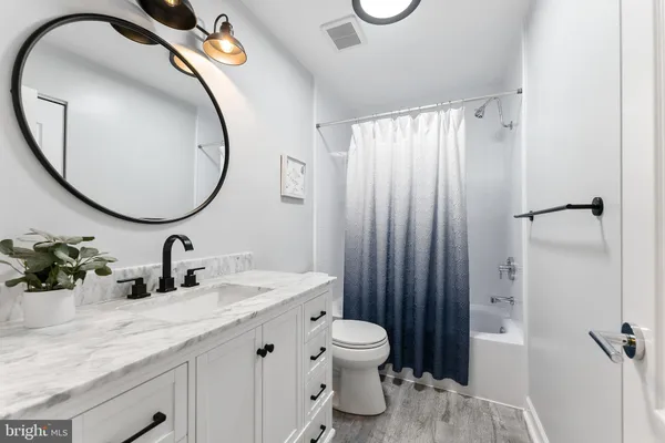 a bathroom with a sink a toilet and a mirror