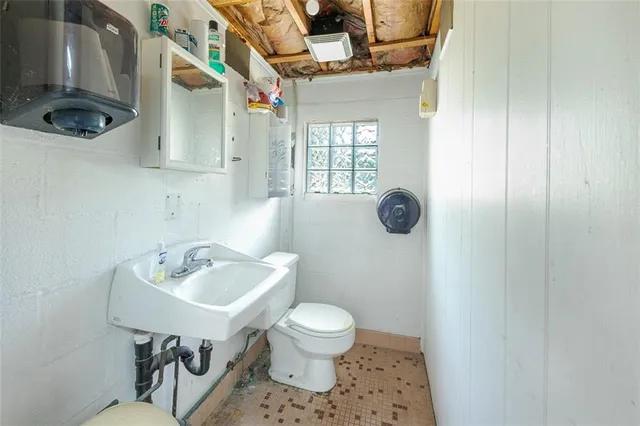 a bathroom with a sink a toilet and a mirror