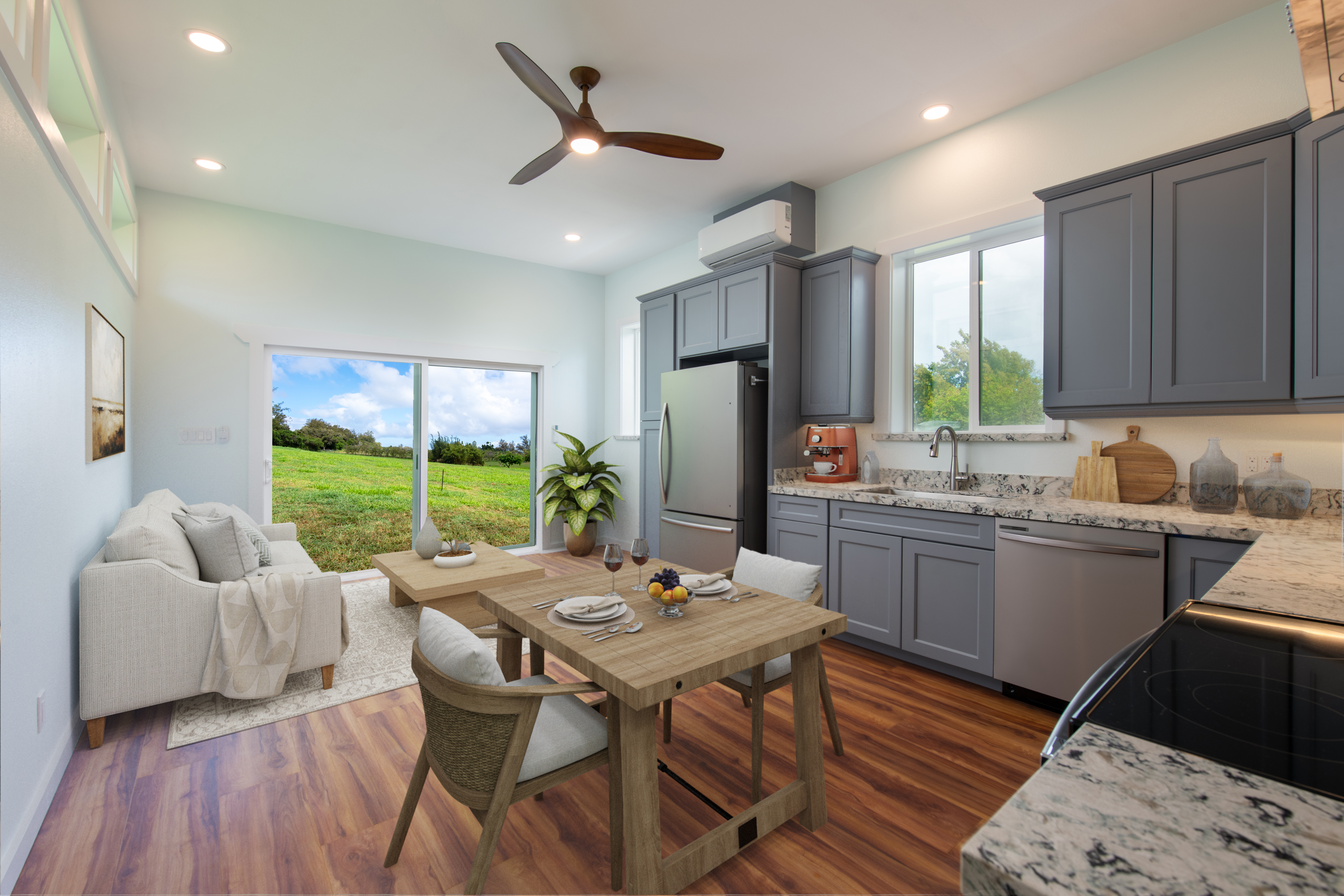 53-4223 Lot 4 Pratt Road Kapaau, HI 96755 - Photo 3 of 30 a kitchen with sink refrigerator dining table and chairs