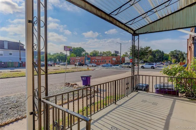 a view of street with sitting area