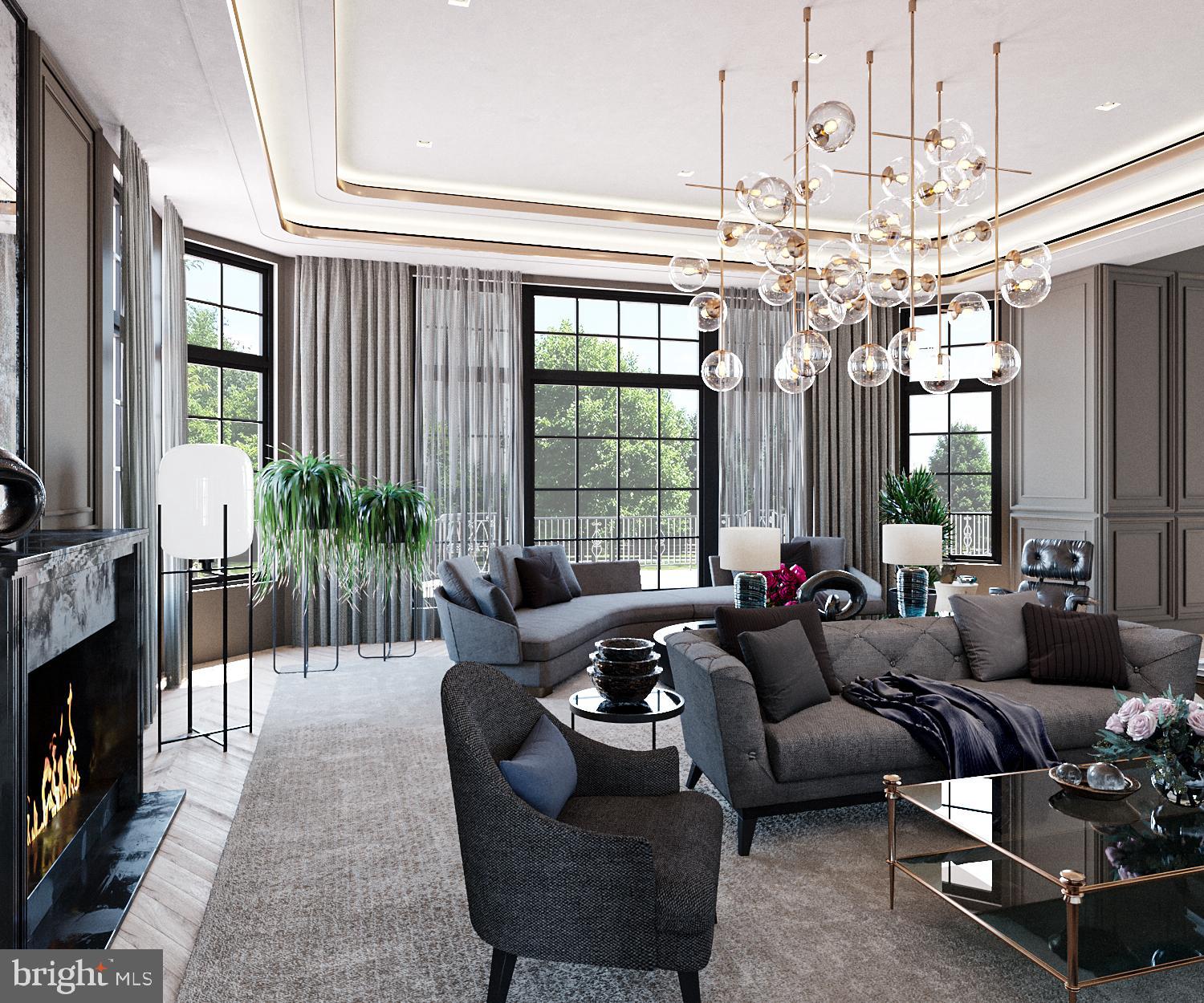 1171 Chain Bridge Road McLean, VA 22101 - Photo 14 of 44 a living room with furniture a chandelier and a fireplace