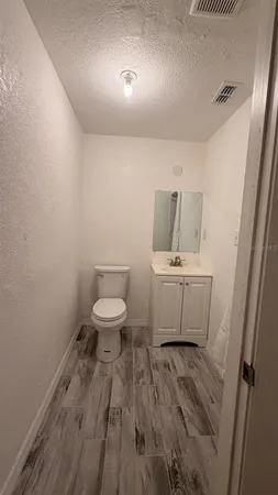 a bathroom with a sink a toilet and a mirror