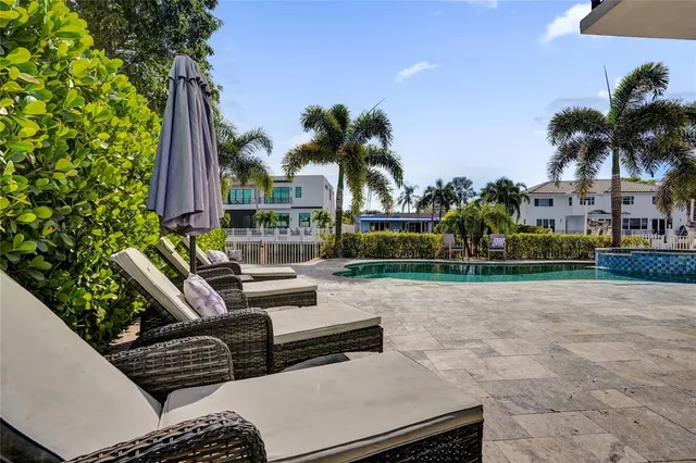a view of a swimming pool with a patio