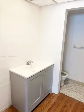 a bathroom with a sink toilet and vanity